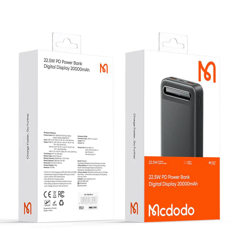 MCDODO Digtal Display Power Bank PD 22.5W 10.000 Mah