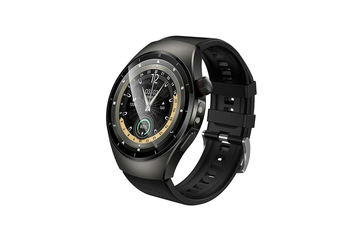 hoco Silicone & Leather Double Strap Smart Watch Y40 Black