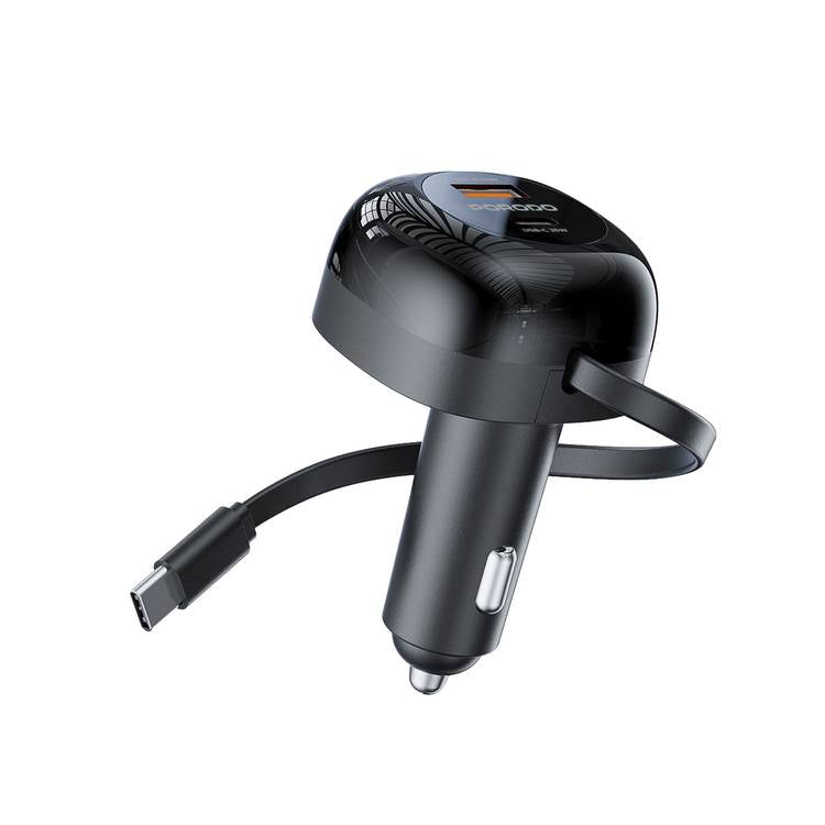 Porodo Dual Port Car Charger 80CM Retactable Type-c Cable - FWC030