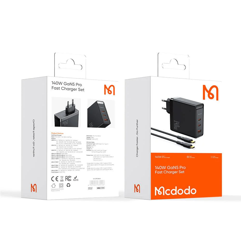 Mcdodo Fast Charger Set Gan5 Pro With Cable Usb-C TO Usb-C 140W