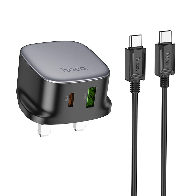 hoco Dual Port Fast Charger Set 20W With USB-C TO USB-C Cable 1m CS32B Black