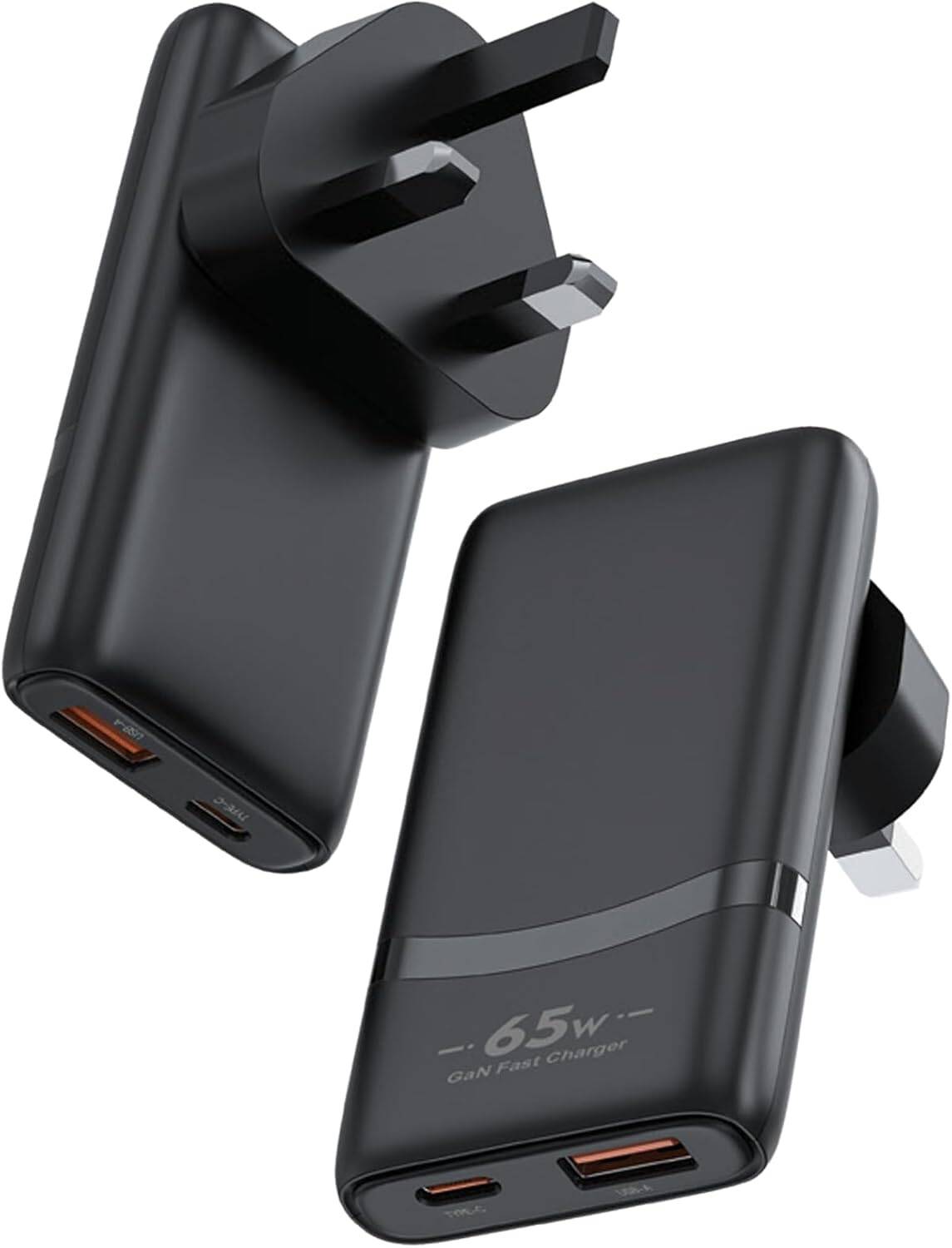 Green Lion 65W Gan Adapter UK Plug / Type-c/USB-A - Black