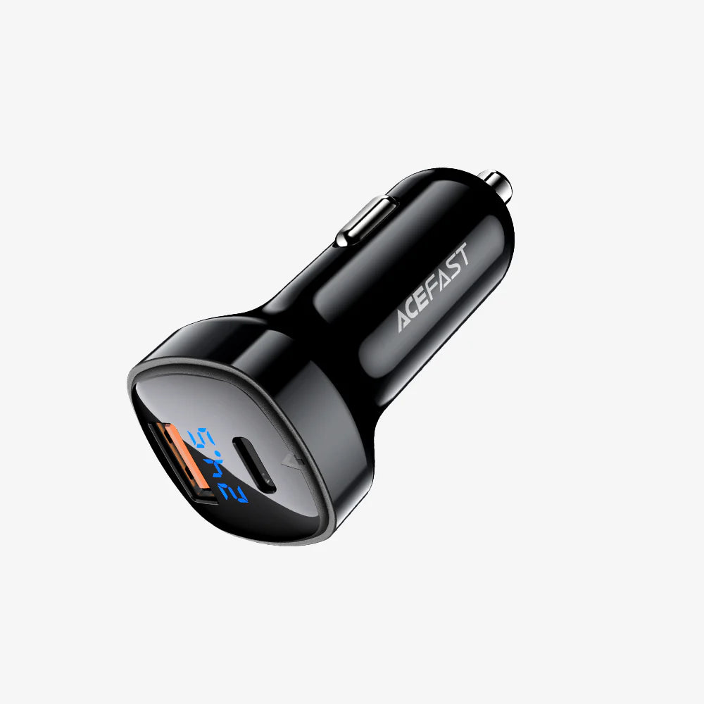 Acefast Digital Display Car Charger Intelligent Power Distribution 66W - B4 Black