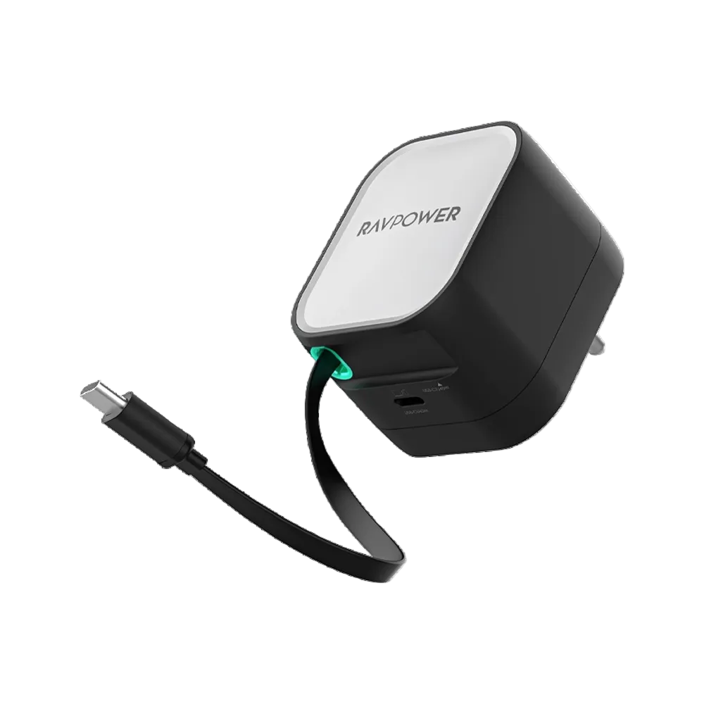 Ravpower 2 IN 1 Retractable USB-C Cable Foldable Charger PD45W RP-PC1101 Black