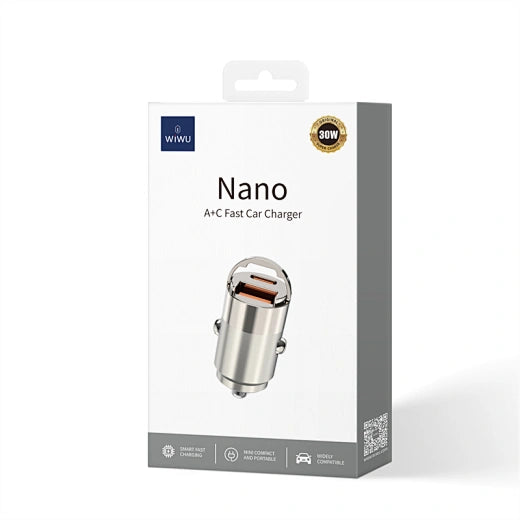 Wiwu Nano USB-C+USB-C Fast Car Charger 30W - Wi-QC029