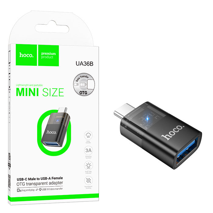 hoco Mini Size USB-C Male TO USB-A Female OTG Transparent Adapter UA36B