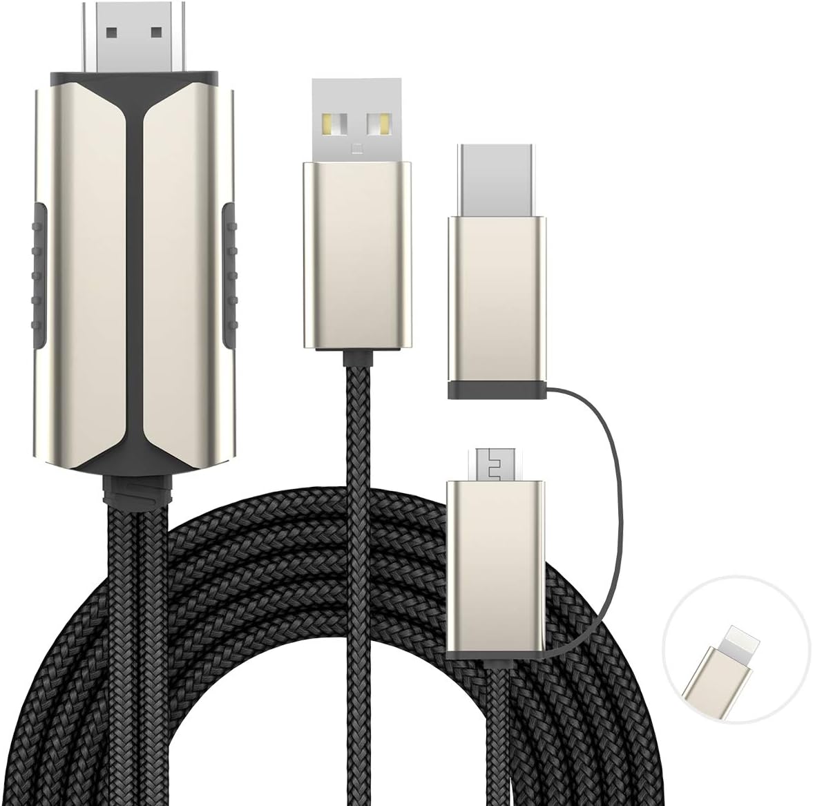 كابل تمديد USB-L فائق الدقة 3 في 1 من Yesido، محوّل تلفزيون عالي الدقة، مضفر من النايلون، HM14 - 2 متر