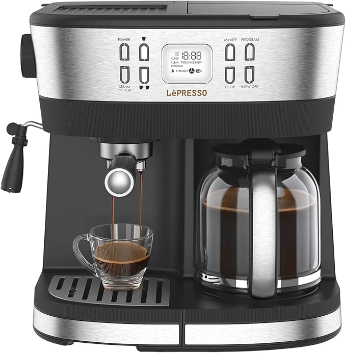 Lepresso Dual Brew Drip Coffee & Espresso Milk Steamer Flow Meter 15 Bar LP002