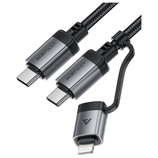 كابل بيانات وشحن سريع من Acefast، ثنائي في واحد، USB-C إلى USB-C-Lightning، 60 واط، طول 1.2 متر - C20-01، أسود