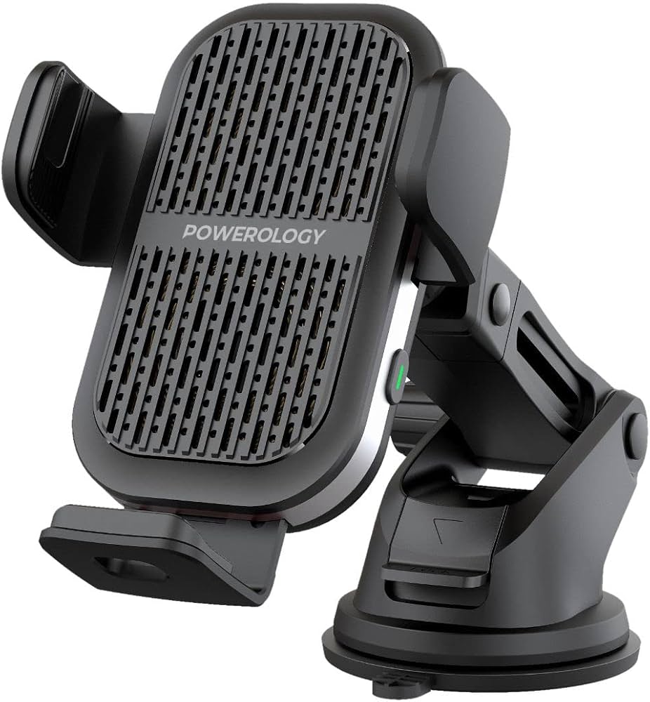 Powerology Dual Coil Car Mount Wireless Charger 15W Built-in Cooling Fan