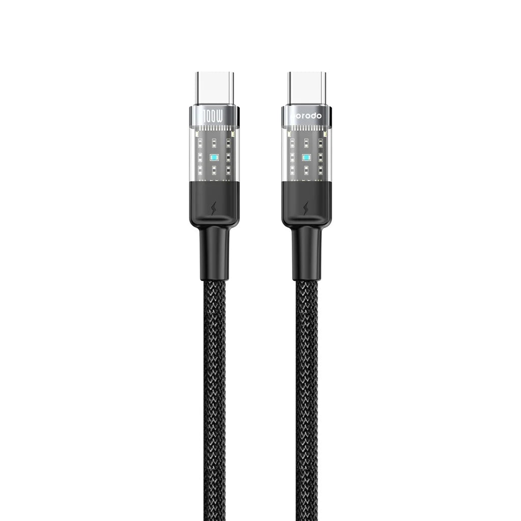 Porodo Braided Transparent Cable Data Usb-C TO Usb-C 0.35 CM PD 60W