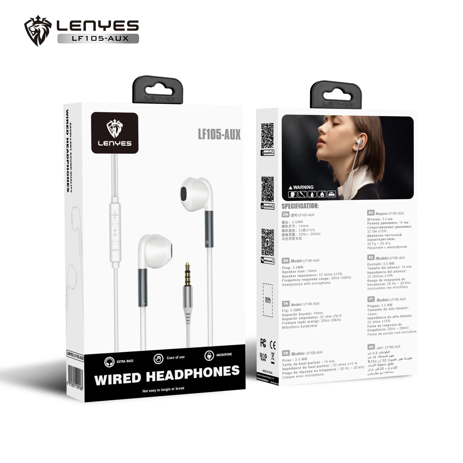 Lenyes Wired Headphone Aux LF105-AUX White