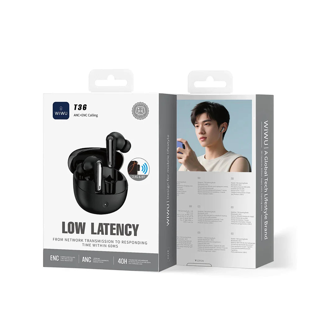Wiwu T36 Low Latency 0.0s Ulta Low Latency For Accurate Sound Positioning ANC+ENC Calling - T36 Blac