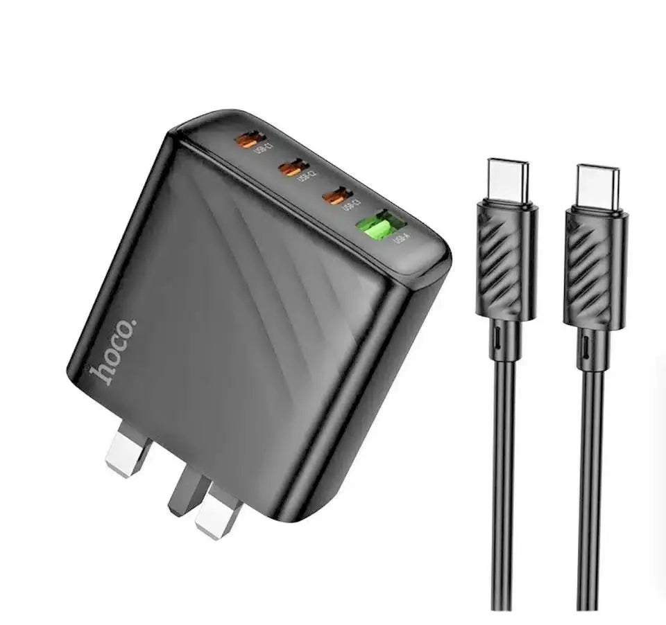 hoco Three Port Charger Set 67W With Cable USB-C TO USB-C Cable 1m - CS27B Black