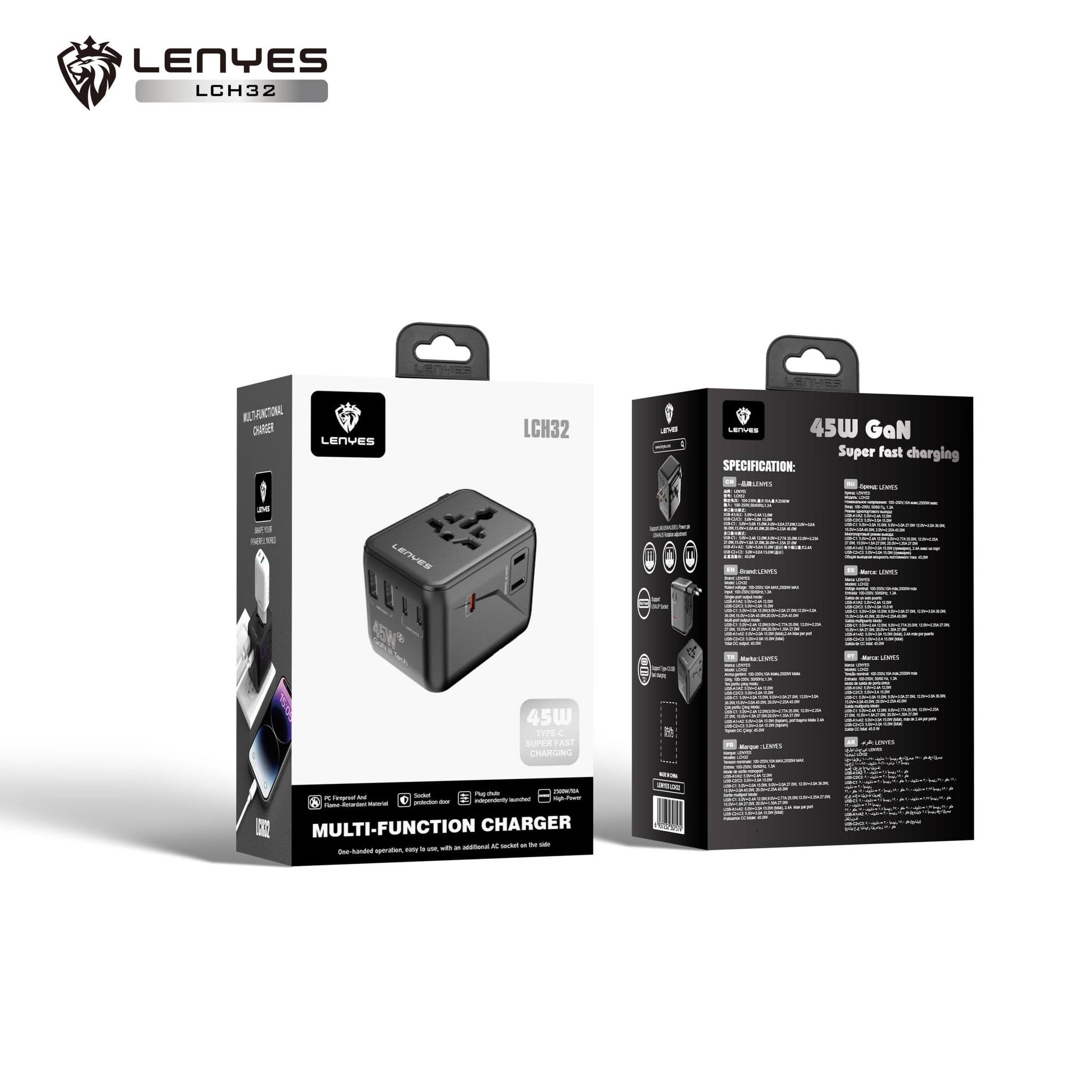 Lenyes Multi-function CHARGER 45W Type-c Super Fast Charging LCH32 Black
