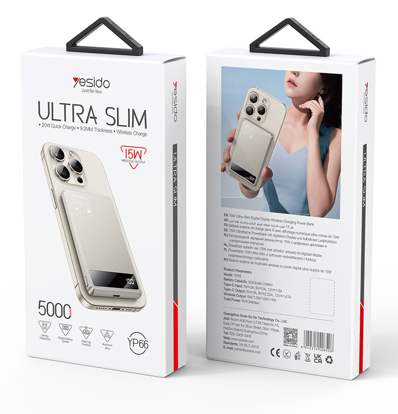 Yesido Ultra Slim 20W Quick Wireless Charge 15W 5000mAh YP66