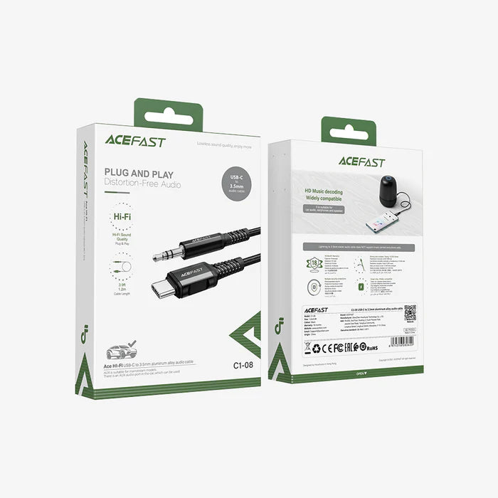 Acefast Plug And Play Distortion Free Audio USB-C AND 3.5mm - C1-08 Black