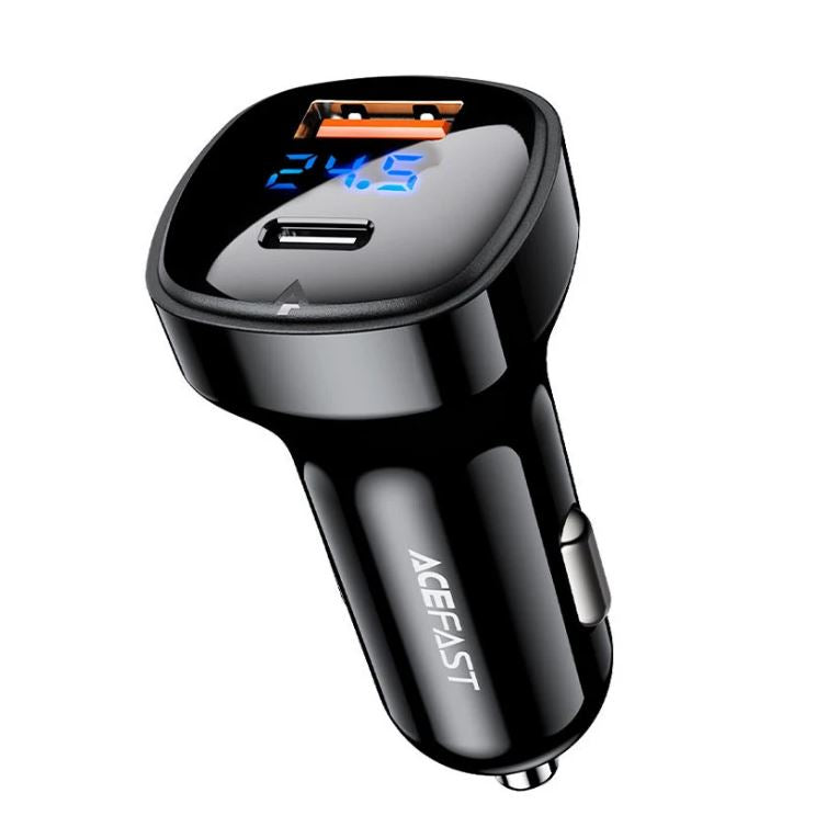 Acefast Digital Display Car Charger Intelligent Power Distribution 66W - B4 Black