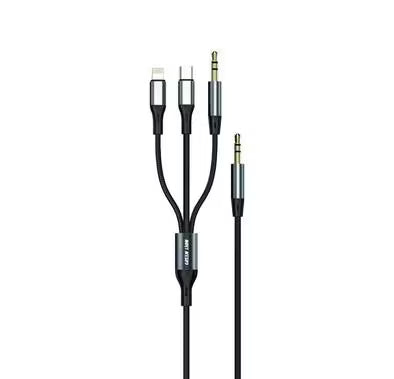 Green Lion 3 in 1 AUX TO AUX+Lightning+USB-C Cable (1m) - Black