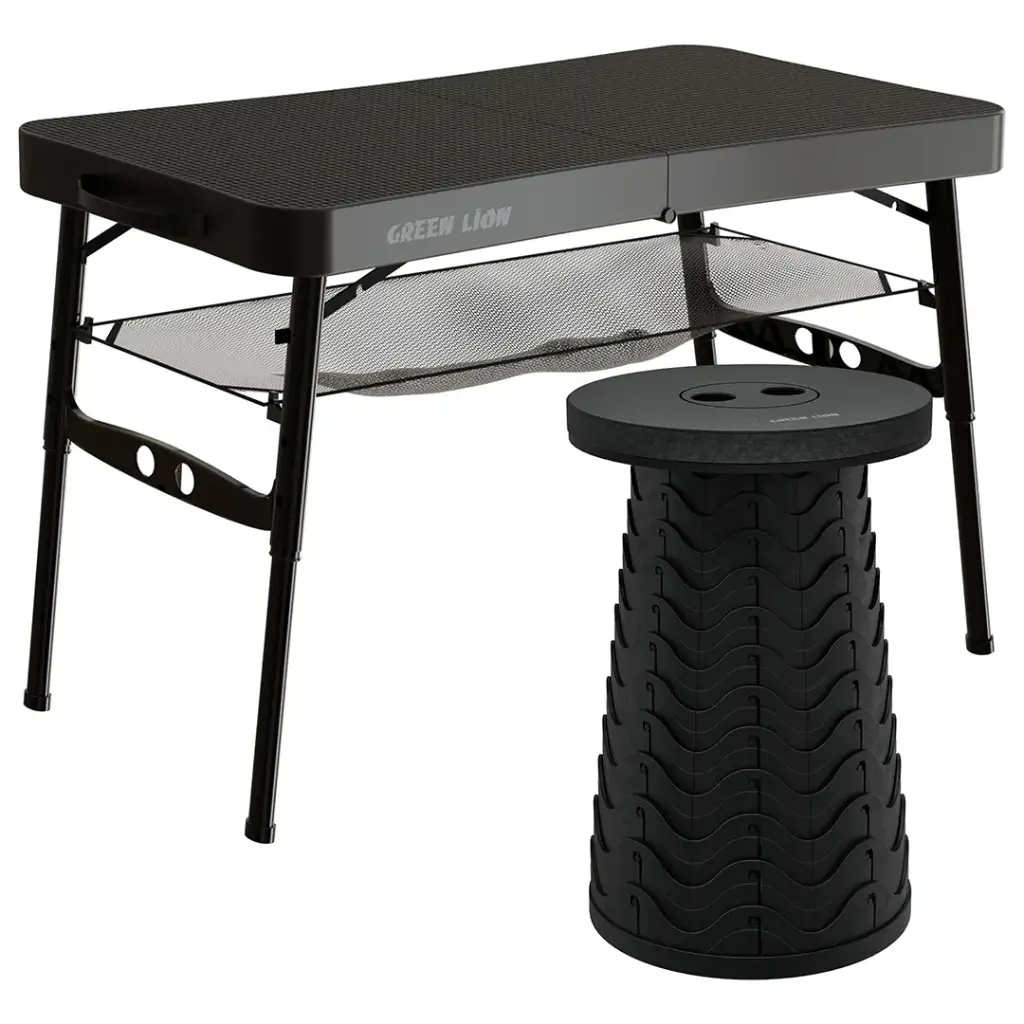 Green Lion Foldable Travel Camping Table & Stool GL-CT15 Black