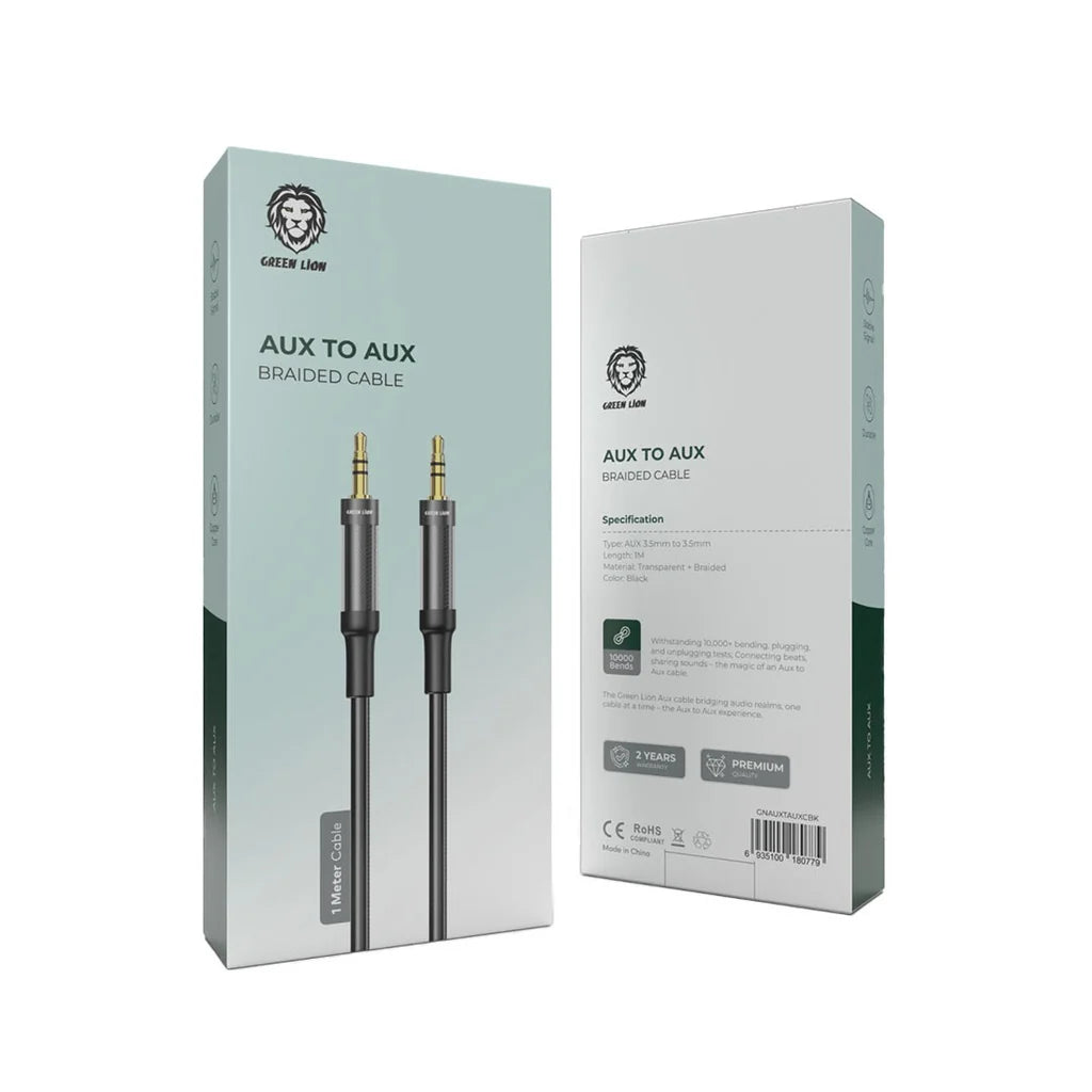 Green Lion AUX TO AUX Braided Cable Black (1m)