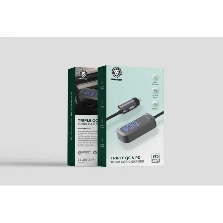 Green Lion Triple QC & PD 100W Car Charger PD 30W