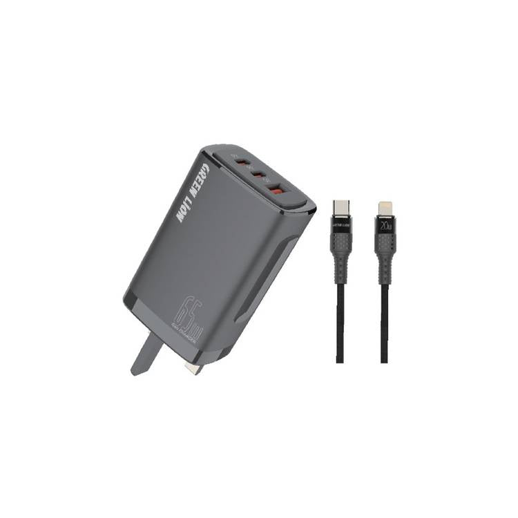 Green Lion Dual PD & QC Gan Charger 65W With Type-c to Lightning Cable 1m