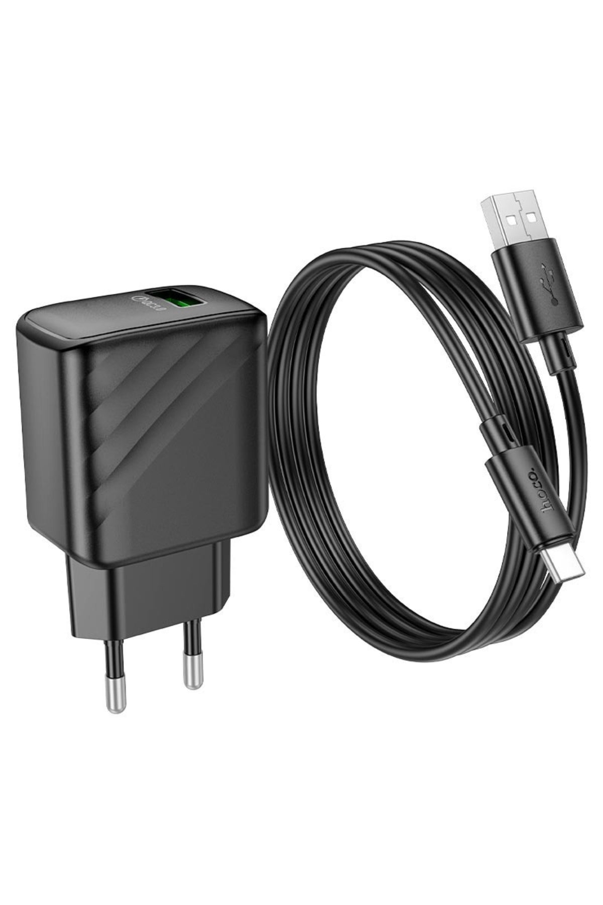 hoco Singel Port Charger Set 18W With USB-A TO Type-c Cable 1m CS21A Black