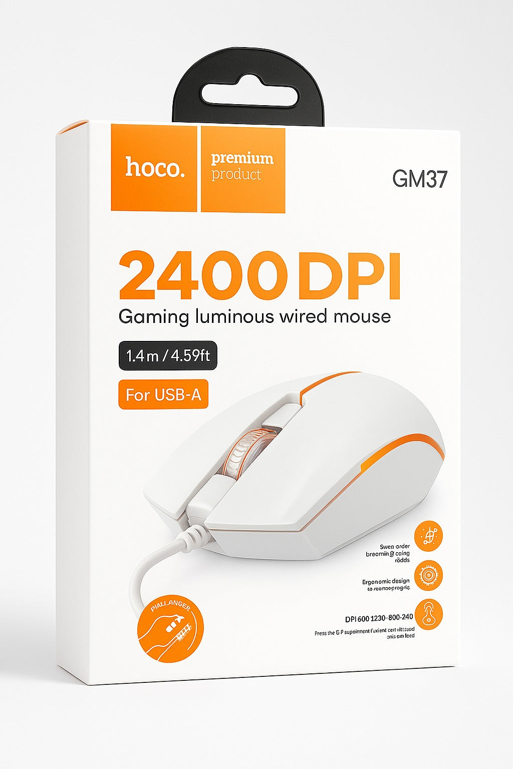 hoco Gaming Iuminous Wired Mouse 2400DPI 1.4m GM37