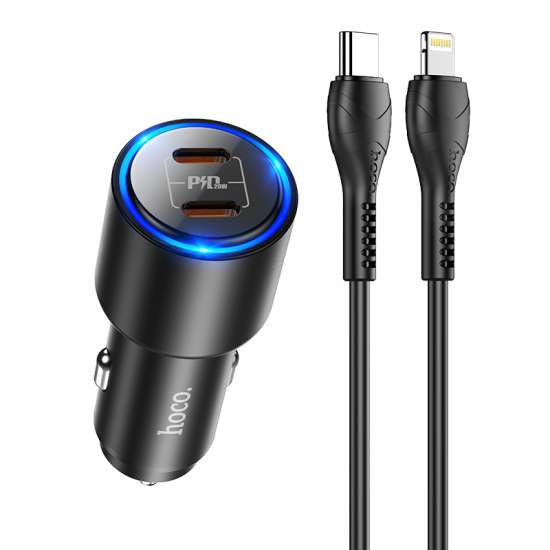 Hoco Blue Led Lights Car Charger Dual Port Typ-C PD 20W NZ3