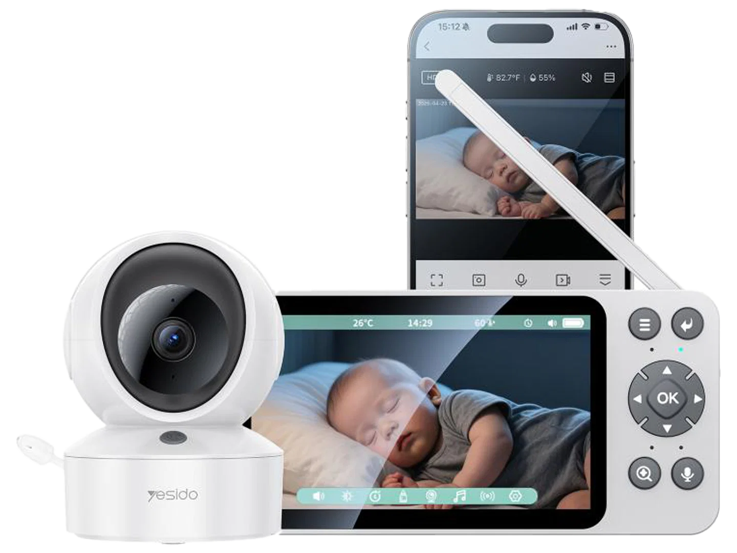 Yesido Baby Monitor 5Inch Large Screen With App Remote Viewing KM28