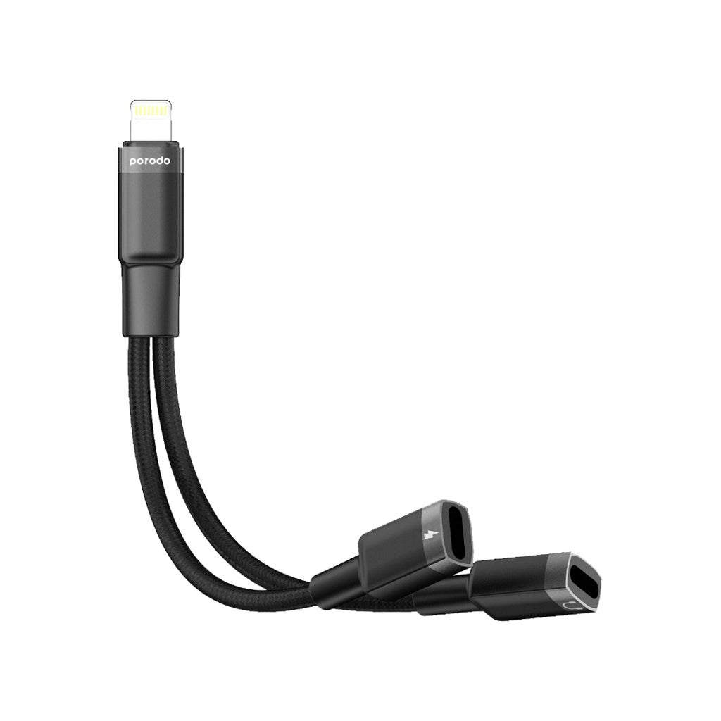 Porodo Lightning 2IN1Lightning Connector Audio & Charge Adapter