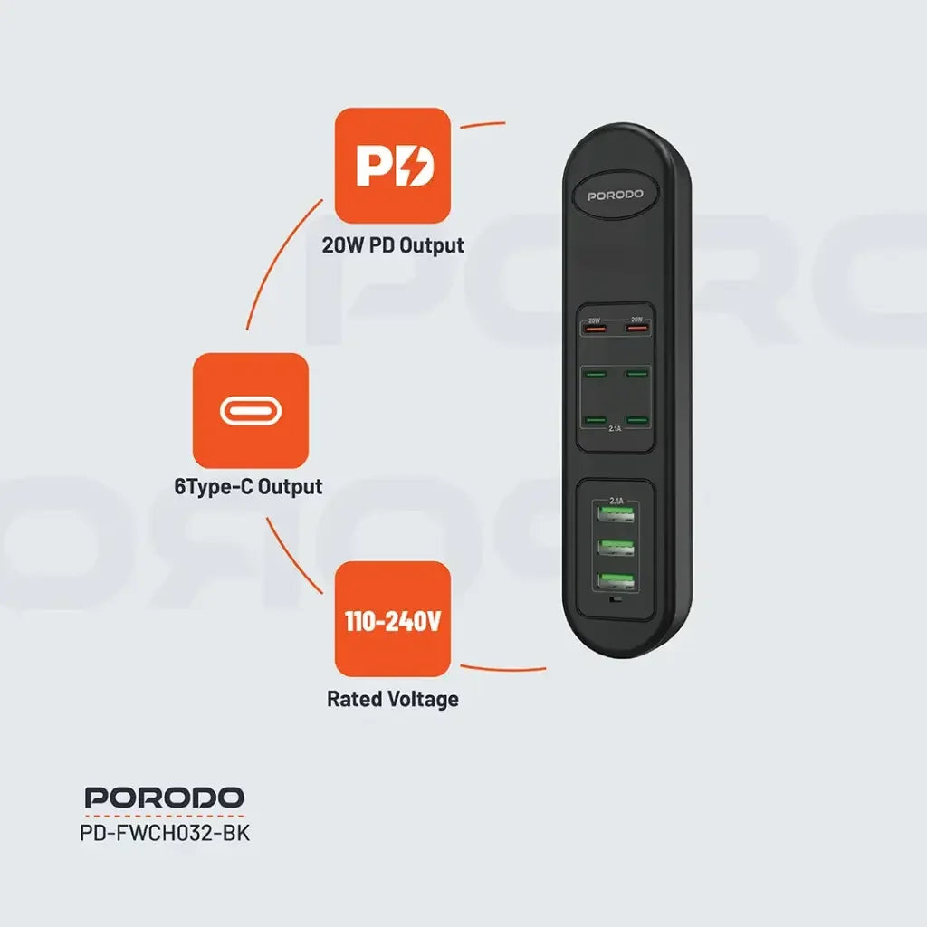 Porodo 50W Multi-Port USB Fast Charging HUB FWC032