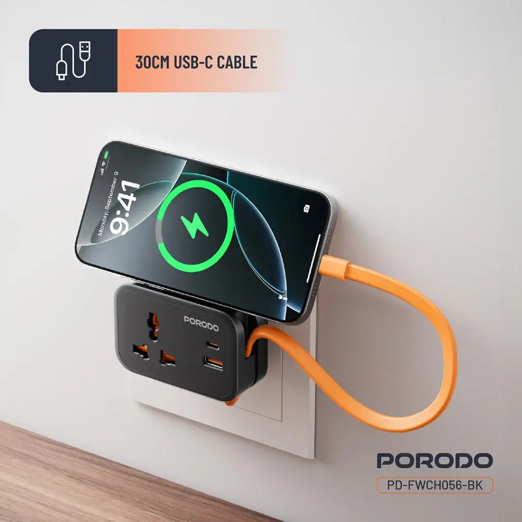 Porodo Universal Wall Socket 18W 30CM USB-C Cable - FWC056