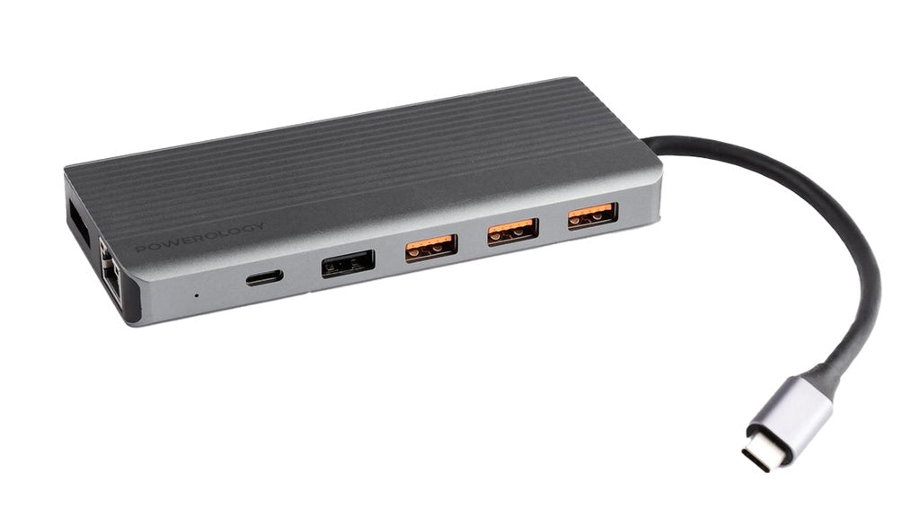 Powerology 13 في 1 - موزع USB-C 4K مزدوج HDMI وDP إيثرنت 10 جيجابت في الثانية لنقل البيانات 100 وات