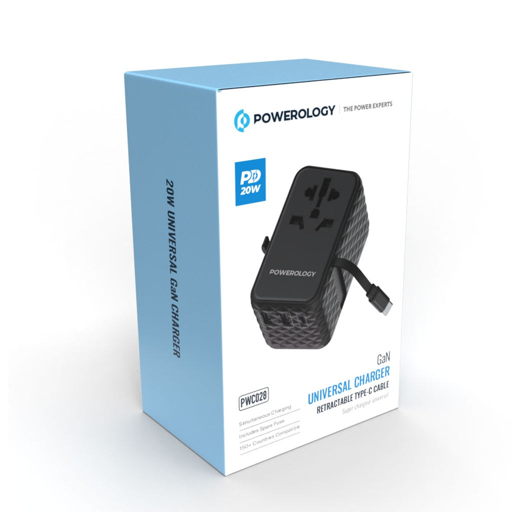 Powerology Gan Universal Charger 20W Retractable Type-c Cable - PWC028