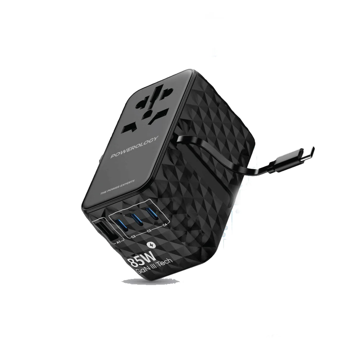 Powerology Universal Gan 85W Super Charger Retractable Type-c Cable