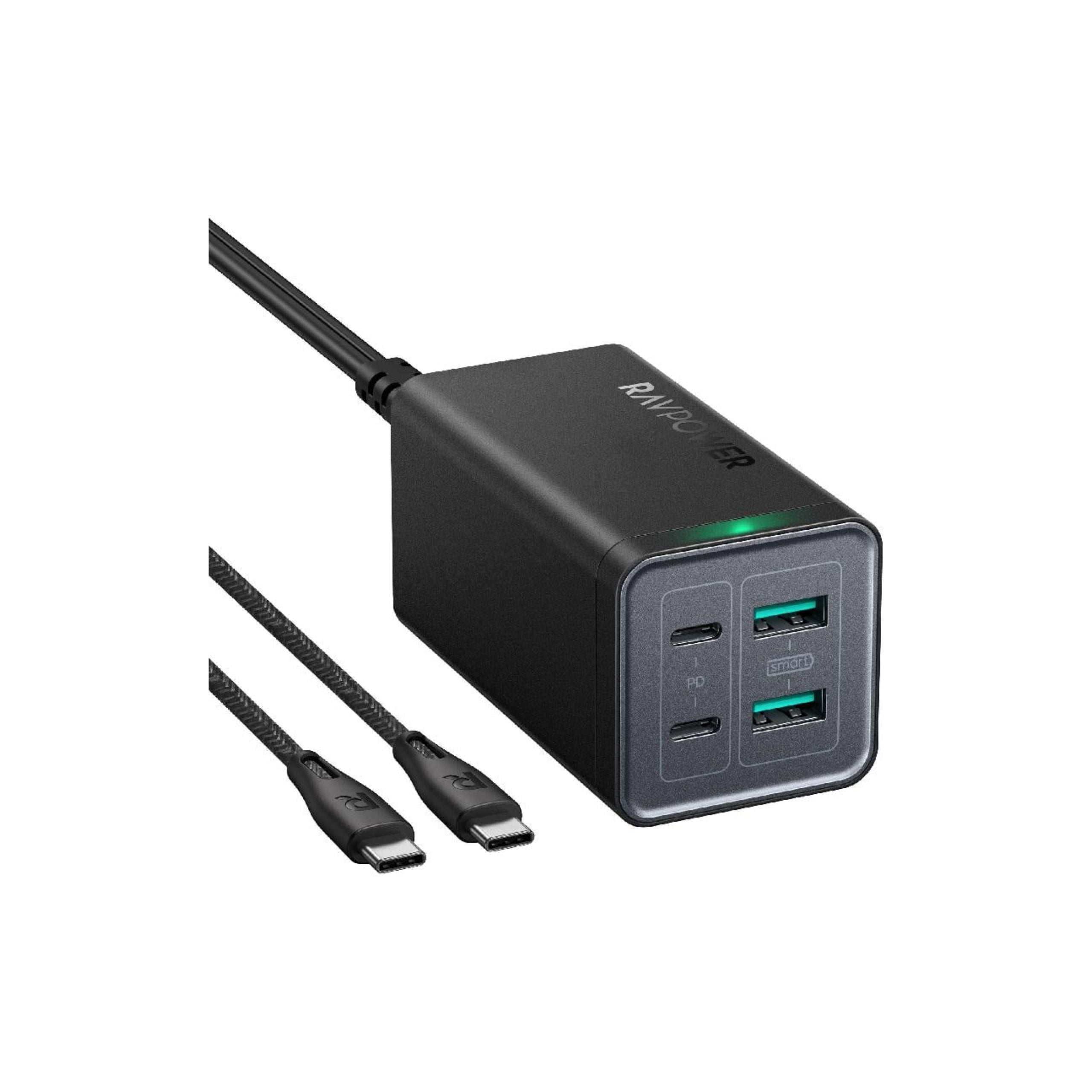 Ravpower PD Pionner 4-Port Desktop Charger With Cable Usb-C TO Usb-C 120W - Black