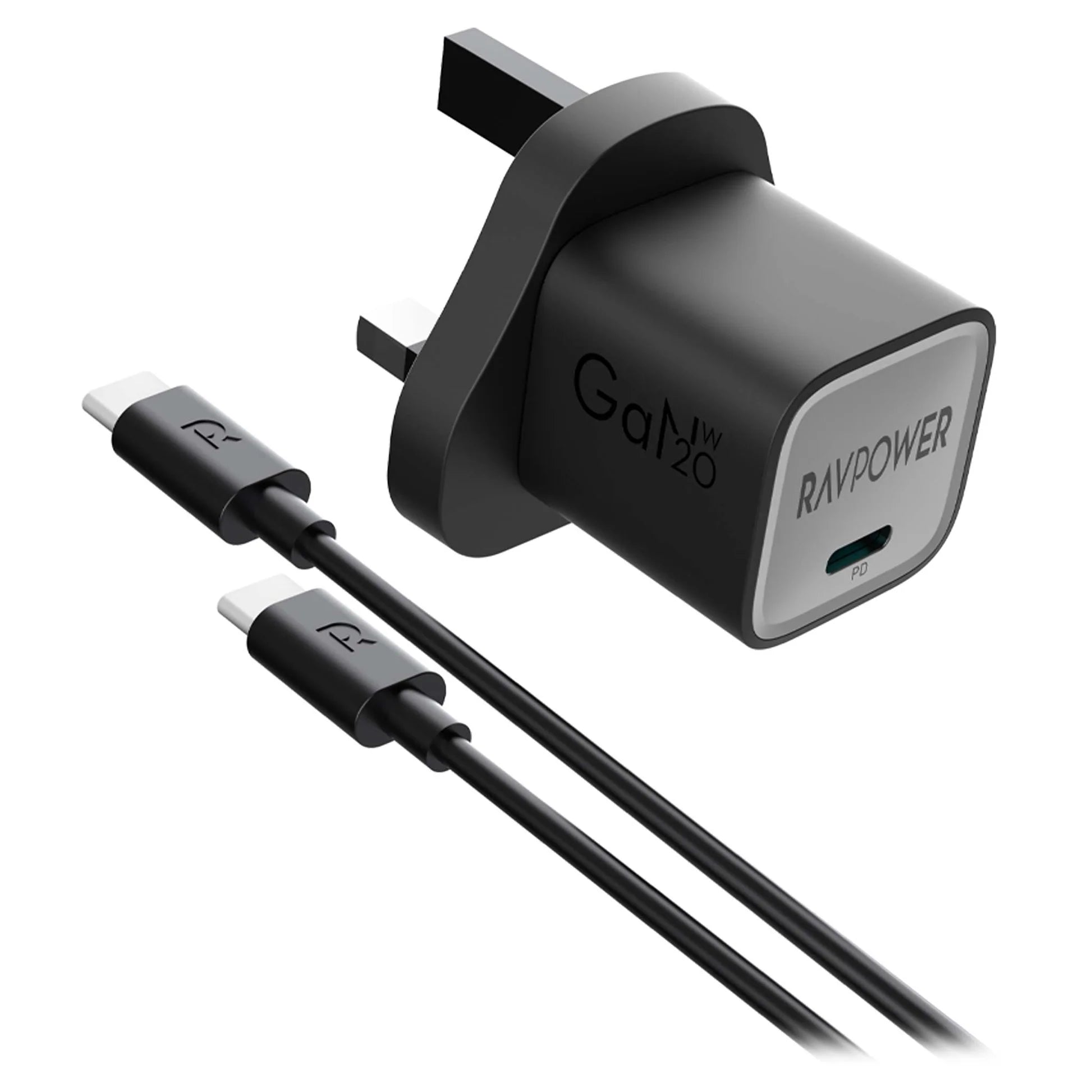 شاحن حائط راف باور 2 في 1 كومبو PD بايونير 20 واط + كابل USB مع موصل USB-C إلى USB-C RP-PC1057