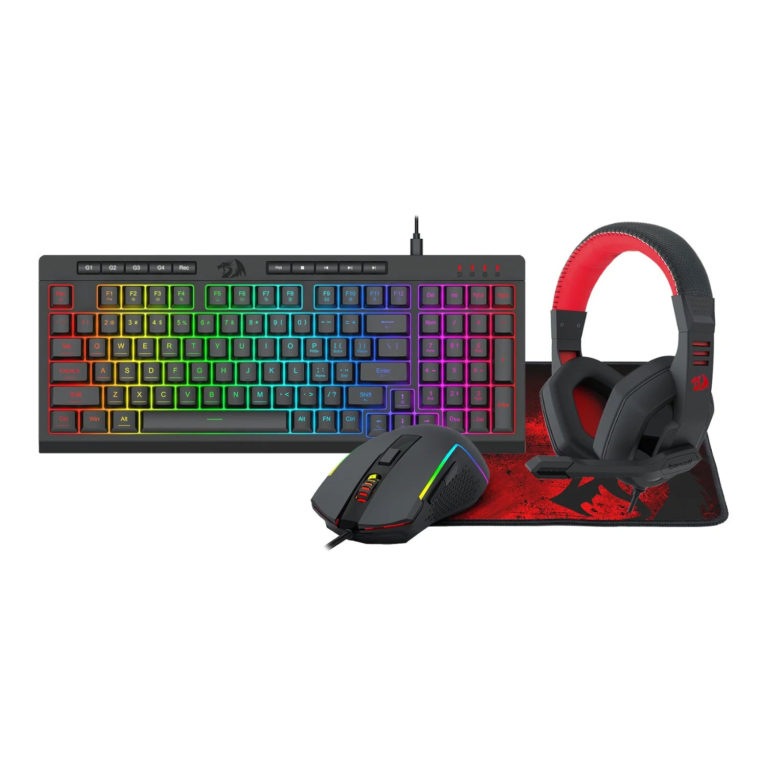 Redragon Gaming Essentials Keybrod & Mouse & Mouse Pad & Headset 4 IN 1 Set