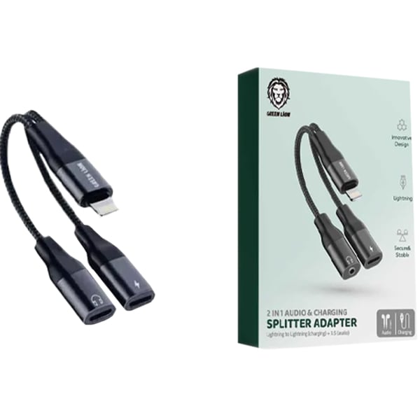 محول شحن وصوت 2 في 1 من Green Lion، Lightning إلى Lightning، شحن + صوت