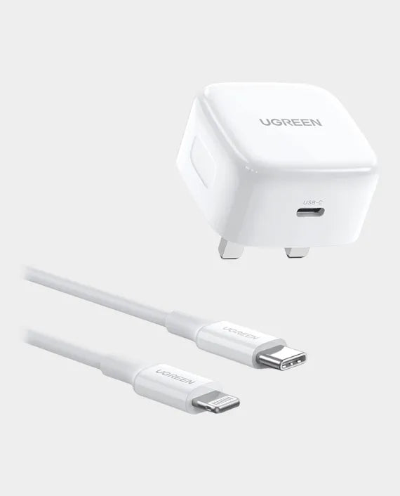 Ugreen USB-C Gan Fast Charger 20W With Lightning Cable 1m - White