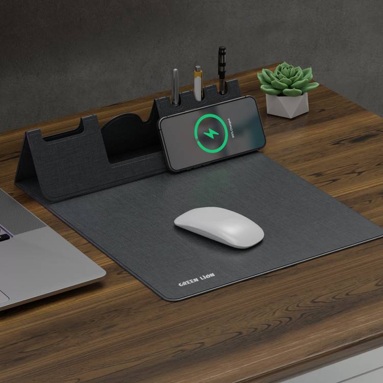 Green Lion Mouse Pad Dual Functionality Wireless Charger 15W