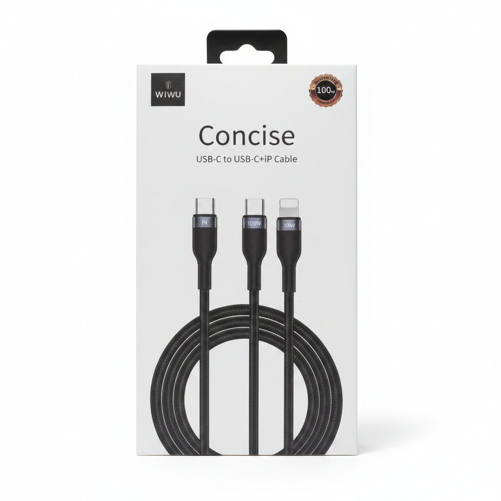 Wiwu Concise USB-C TO USB-C + Lightning Cable 100W 1.2m - Black