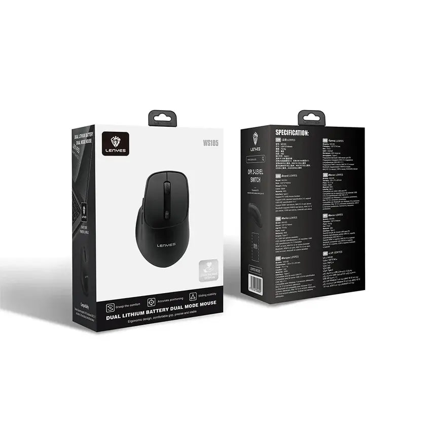 Lenyes Dual Lithium Battery Dual Mode Mouse WS105 Black