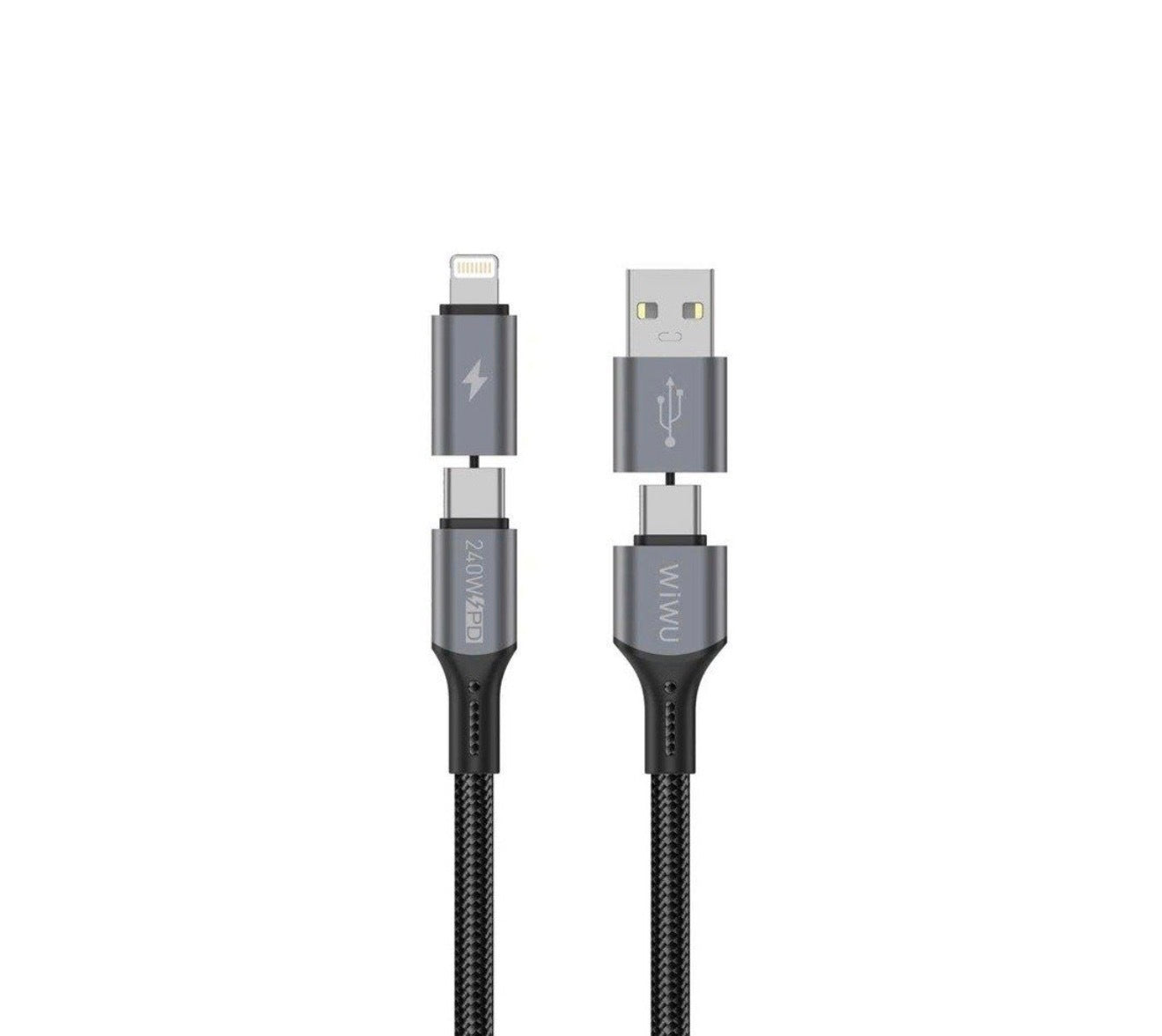 Wiwu Raptor Pro USB-A+USB-C TO USB-C+Lightning Cable 240W -WI-C085 Black