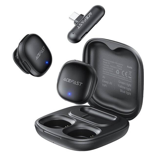 Acefast Dual Wireless Lavalier Wireless Microphone Deep Al Noise Reduction - R1 Black