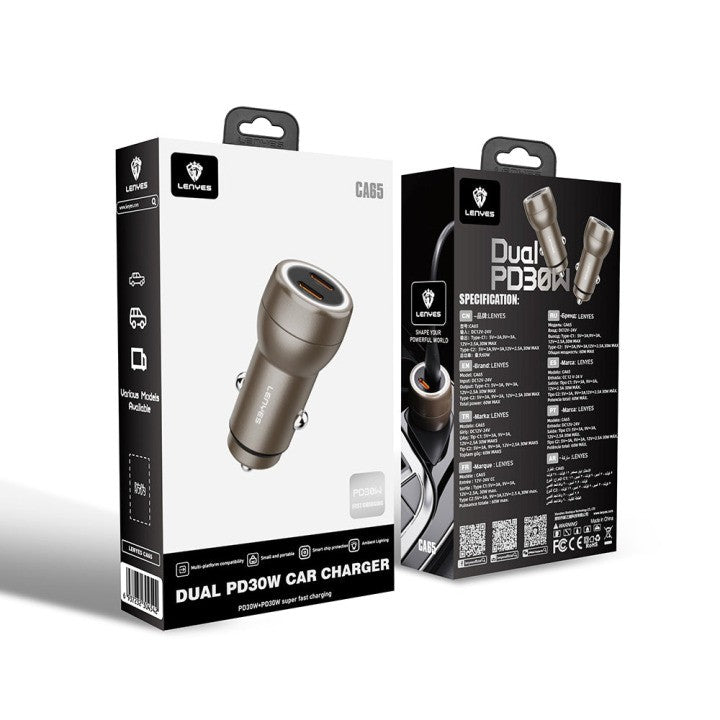 Lenyes Dual PD30W Car Charger Super Fast Charging CA65 Black