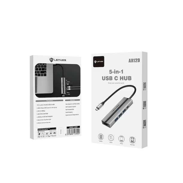 Lenyes 5 in 1 USB-C Hub Shape Your Powerful World AX129