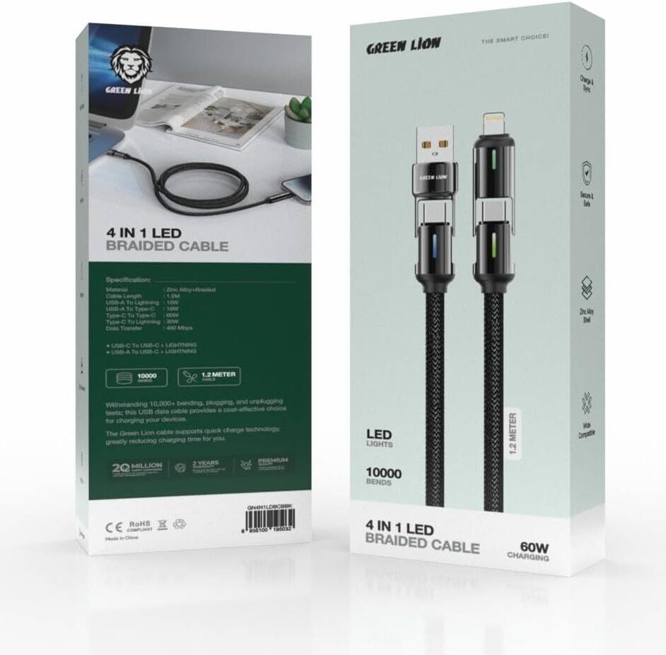 Green Lion 4 IN 1 Braided Cable 60W 1.2m